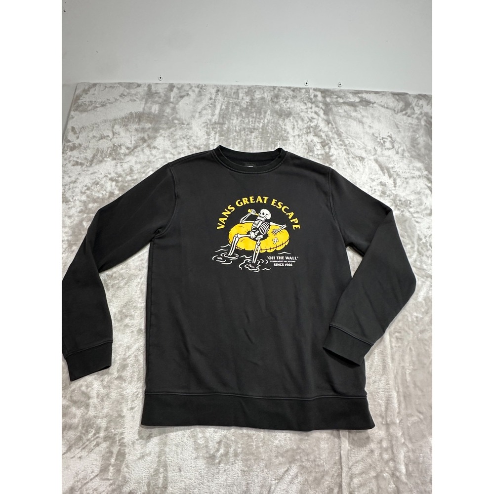 Vans T-Shirt Men's Size Large‎ Black Long Sleeve Crew Neck Great Escape EUC